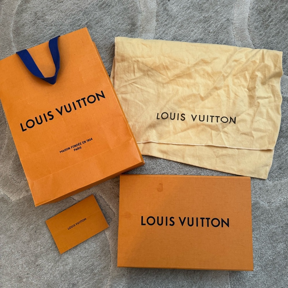 Louis Vuitton empty box, bag, dust bag, note card